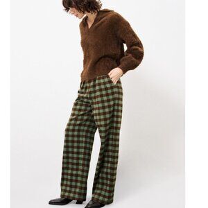 FRNCH Paris High Waisted Wide Leg Plaid Buffalo Check Pleated Trousers Pants L